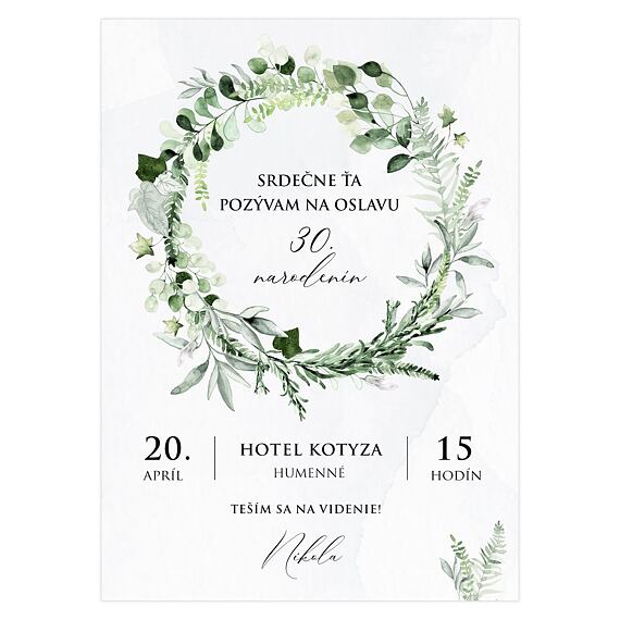 Narodeninová pozvánka 32 - zelený veniec v boho štýle