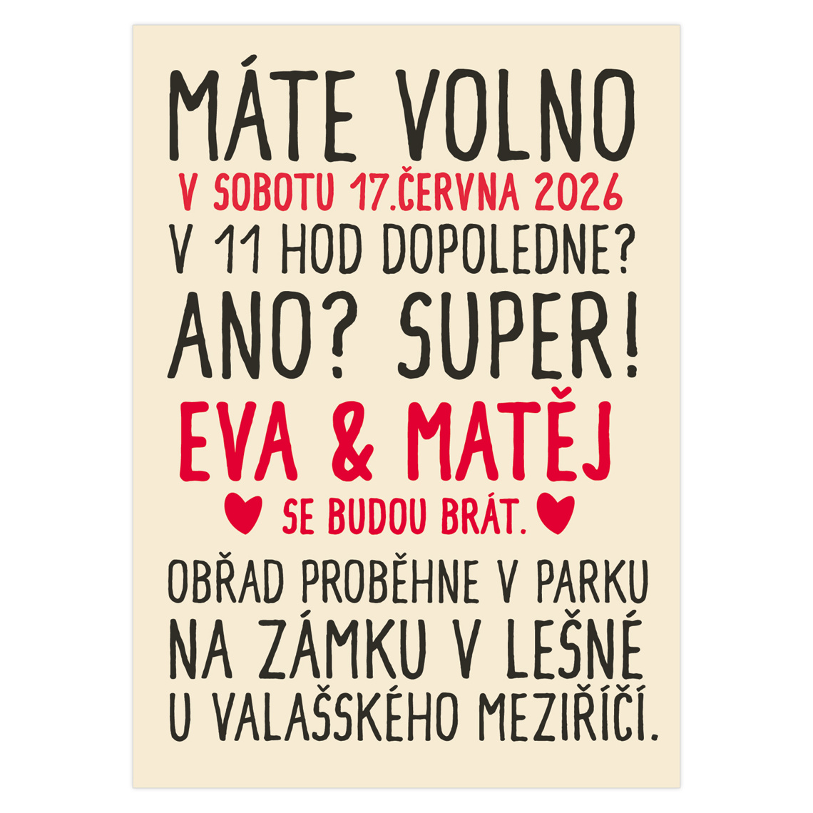 Svatební oznámení 169 – Vtipně typografické oznámení