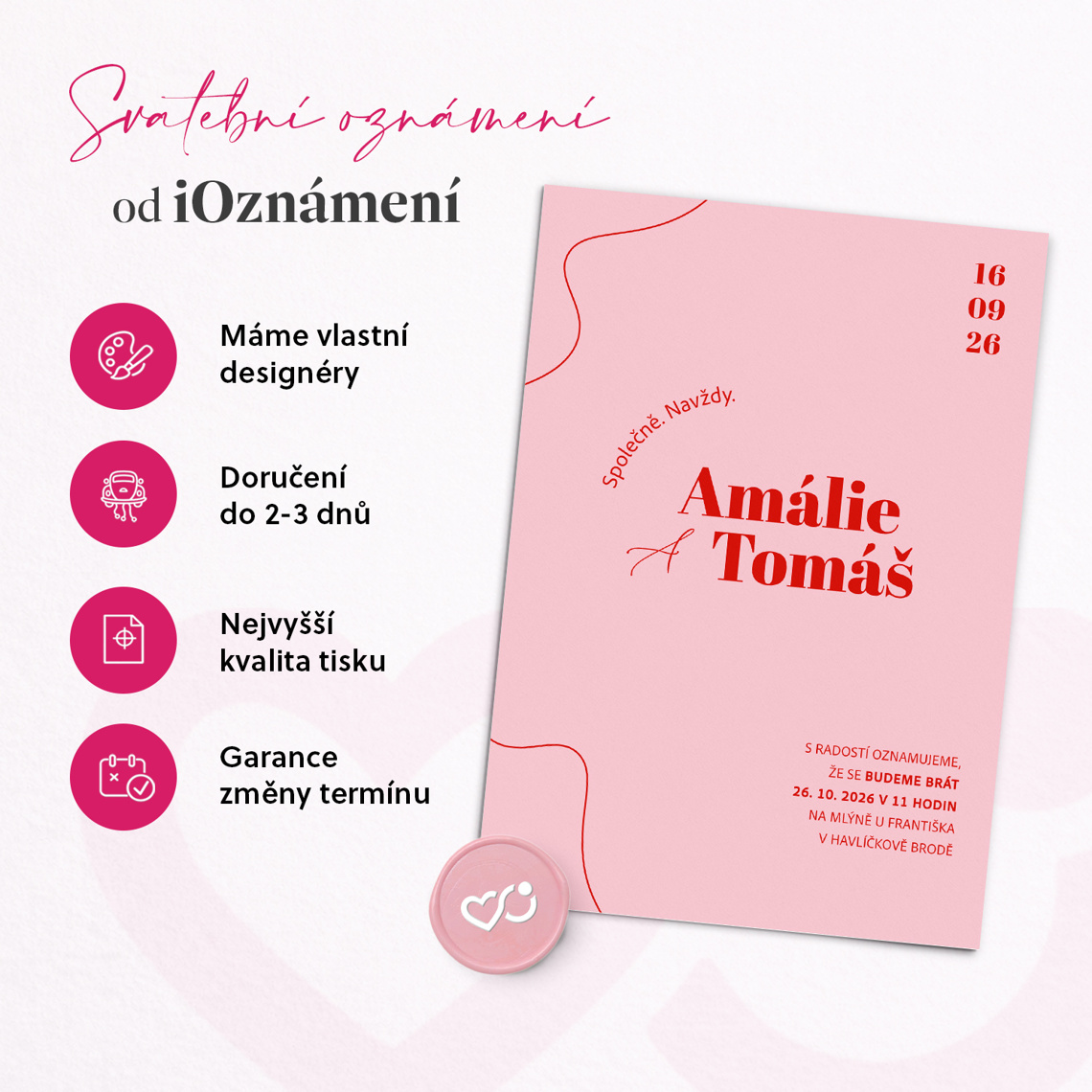 Svatební oznámení 371 – Pudrově růžová