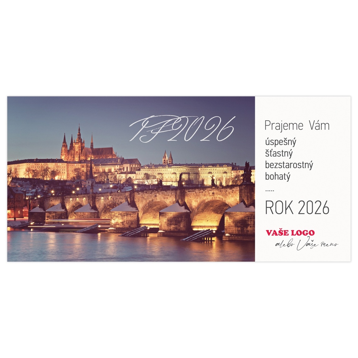 Novoročenka 394 - Sviatočný Pražský hrad s Karlovým mostom v popredí