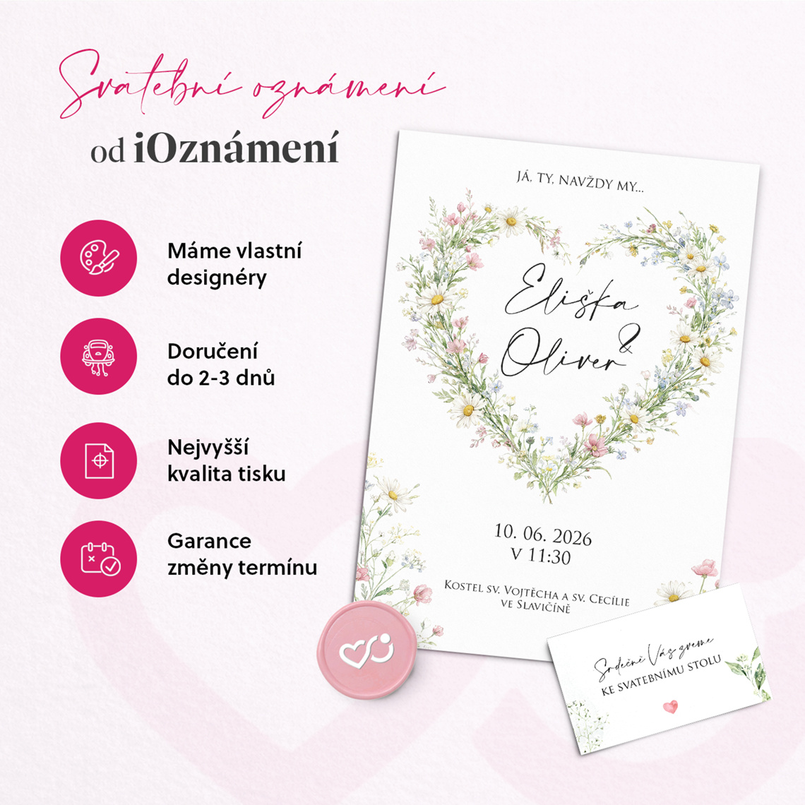 Svatební oznámení 366 – Boho luční květiny ve tvaru srdce